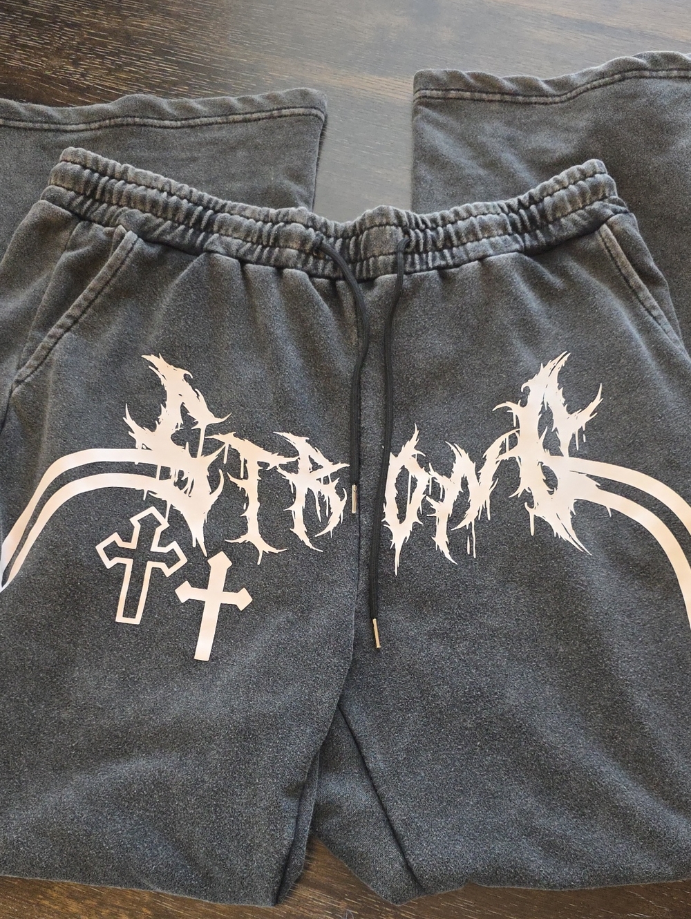 Mens Black Graphic Sweatpants with White Cross Design